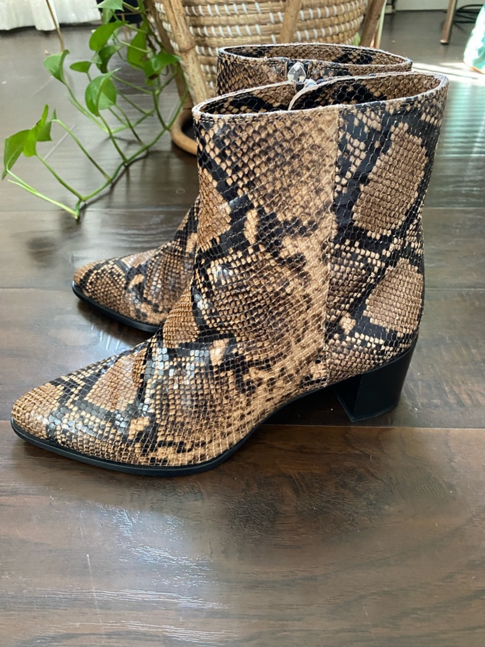 Margaux Leather Snake-Print Brown Ankle Boots with Block Heel - Women's - Picture 4 of 9